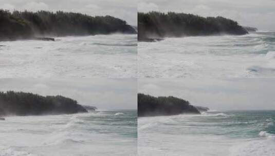 海面大浪滚滚，海岸线雾气腾腾的壮观景象高清在线视频素材下载