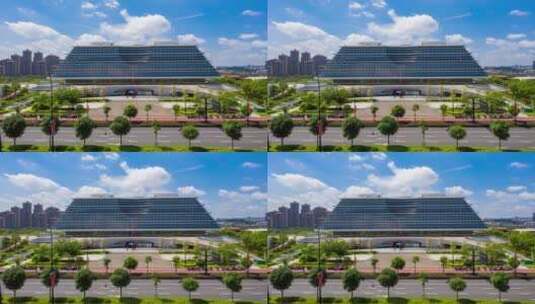 南宁五象新区图书馆延时航拍视频高清在线视频素材下载