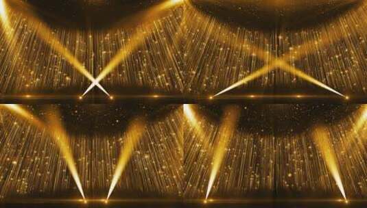 4k 金色粒子光线和灯光照射颁奖舞台背景高清在线视频素材下载