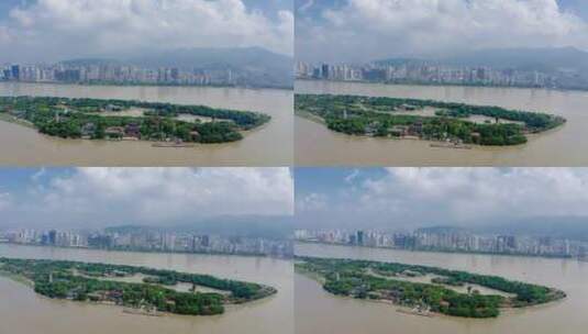 瓯江上的江心屿自然风光高清在线视频素材下载