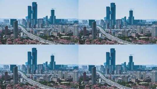 南京高架车流8K延时 河西金鹰世界高清在线视频素材下载