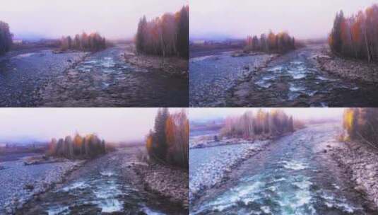 新疆秋景喀纳斯禾木河流航拍高清在线视频素材下载
