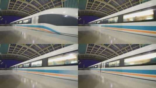 中国上海磁悬浮列车在入站和出站高清在线视频素材下载