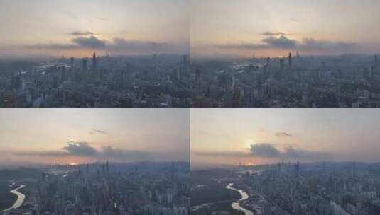 深圳CBD清晨日出航拍高清在线视频素材下载