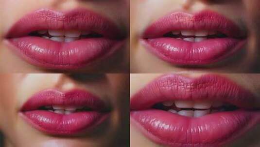 4K口红女性嘴巴特写镜头唇部嘴唇面部美容高清在线视频素材下载