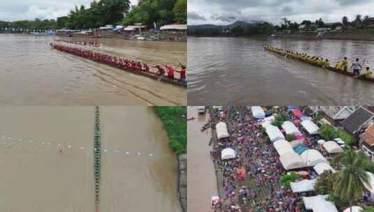 老挝龙舟节现场航拍高清在线视频素材下载