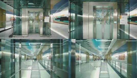 电梯地铁站厅地铁通道地下地铁轨道站台高清在线视频素材下载