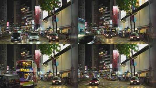 香港街道繁忙交通夜晚道路车流巴士汽车行驶高清在线视频素材下载