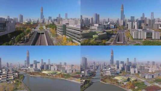 宁波三江口宁波中心大厦航拍合集高清在线视频素材下载