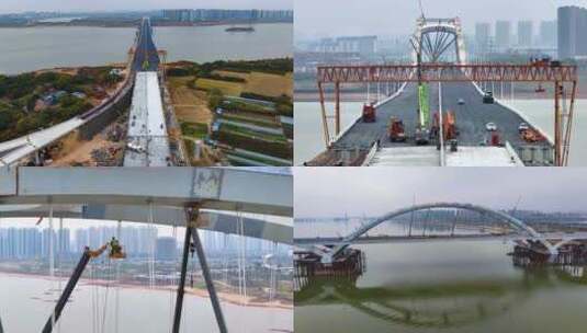 原创实拍南昌复兴大桥工程项目施工纪实素材高清在线视频素材下载