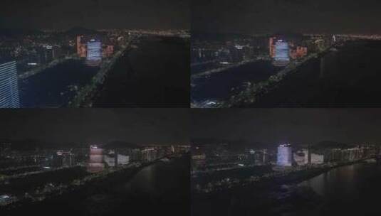 厦门海沧文广集团大厦海沧大道泰地夜景航拍高清在线视频素材下载