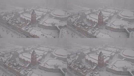 中国黑龙江哈尔滨世界欢乐城雪景航拍高清在线视频素材下载