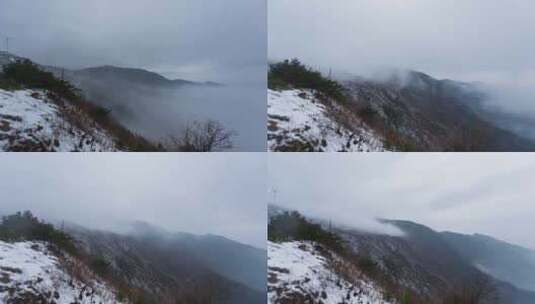 摄影九宫山风车山冬季雪地云海高清在线视频素材下载