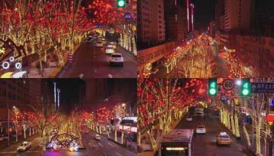 辽宁沈阳新年春运街道红色灯笼高清在线视频素材下载