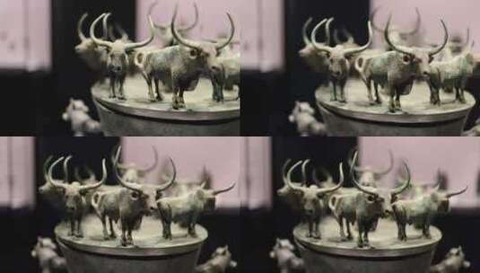 西汉八牛贮贝器，上海博物馆藏青铜器高清在线视频素材下载
