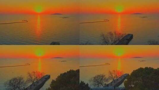 苏州西山岛明月湾码头日落航拍4高清在线视频素材下载