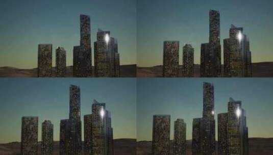 4K 沙漠中的城市 夜晚的摩天大楼高清在线视频素材下载