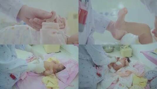 婴儿小手特写护士穿衣高清在线视频素材下载