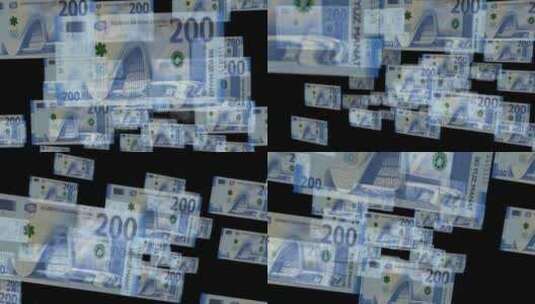 阿塞拜疆马纳特纸币在透明货币之间飞舞高清在线视频素材下载
