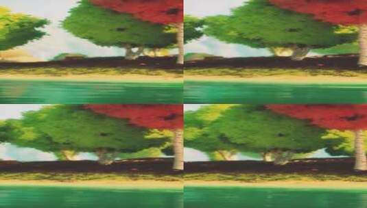 日落时的彩色卡通森林高清在线视频素材下载