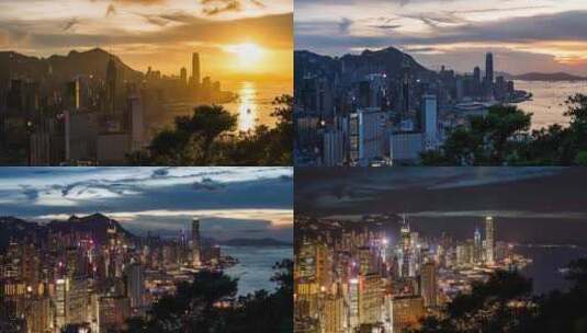 香港市维多利亚港日落延时高清在线视频素材下载