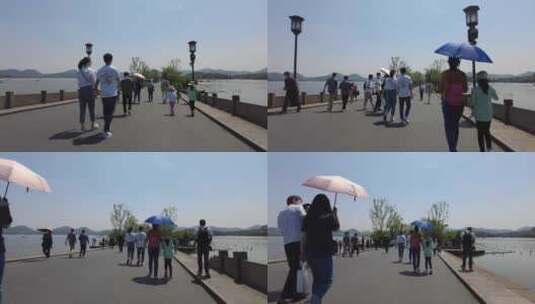 杭州西湖断桥下坡镜头高清在线视频素材下载