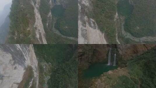 羊皮洞瀑布枯水期fpv穿越机航拍贵州高清在线视频素材下载