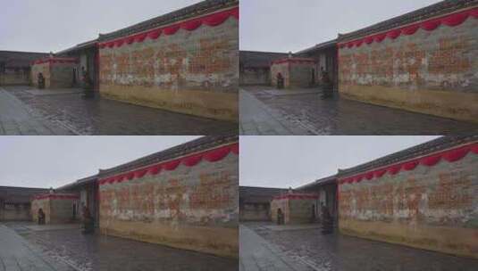 雨季江西赣州关西围屋中式古建筑大雨空镜头高清在线视频素材下载