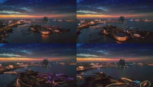 上海市临港新城滴水湖南岛航拍风光高清在线视频素材下载