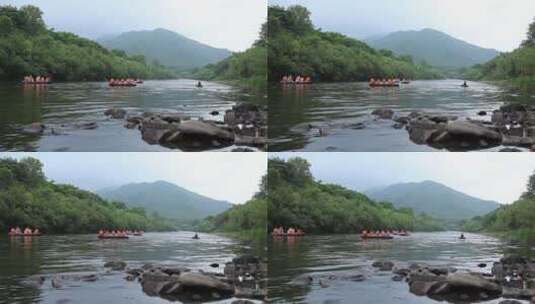 漂流 夏季 水上漂流 远景 游水高清在线视频素材下载