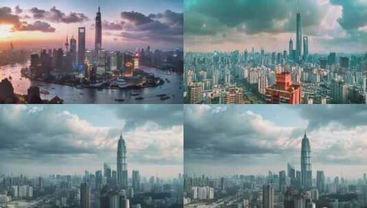 上海虚拟城市一线城市云海陆家嘴城市风景风高清在线视频素材下载