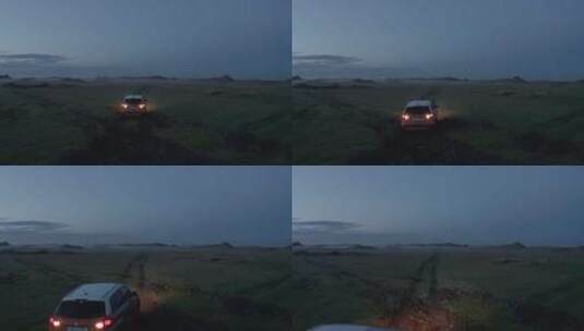 傍晚乡村路上行驶的汽车高清在线视频素材下载