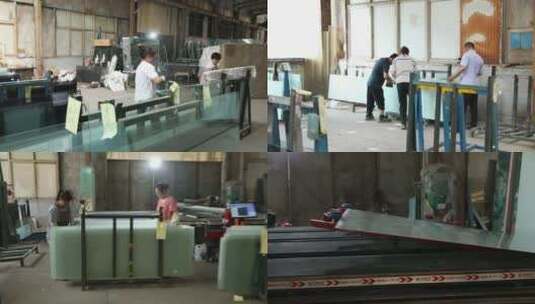 玻璃加工 钢化玻璃 加工工厂 工人 劳动高清在线视频素材下载