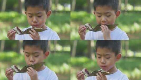 夏日小朋友吃粽子高清在线视频素材下载