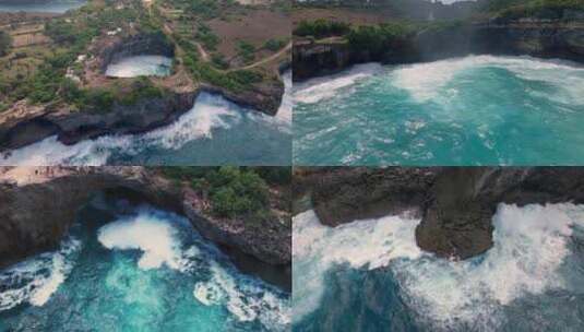 巴厘岛佩妮达破碎沙滩海浪浪花航拍高清在线视频素材下载