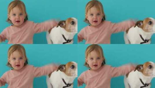 带狗的快乐孩子高清在线视频素材下载