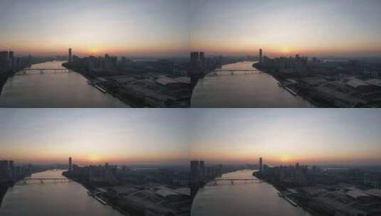广州城市清晨日出航拍高清在线视频素材下载