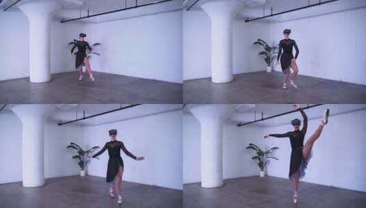 一个戴着VR眼镜跳芭蕾舞的女人高清在线视频素材下载