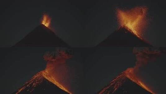 黑夜中爆发的活火山高清在线视频素材下载