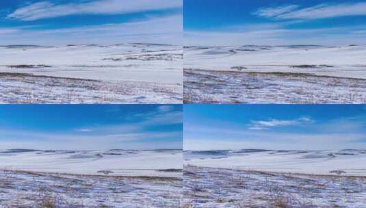 冬季内蒙古乌兰布统蓝天白云雪景高清在线视频素材下载