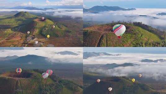 云南腾冲火山热气球高清在线视频素材下载