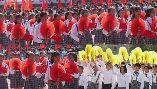 升格学生手持红旗花朵祝福祖国高清在线视频素材下载