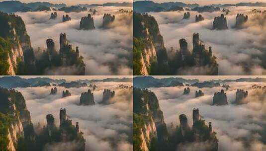 张家界山峰云海山脉日出风景云雾大自然奇峰高清在线视频素材下载