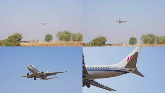 大型飞机野外低飞空镜 野地 机场附近客机高清在线视频素材下载