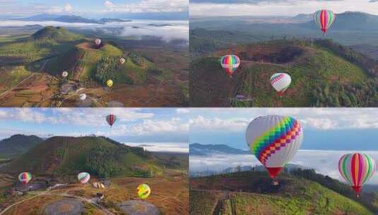 航拍腾冲火山公园热气球高清在线视频素材下载