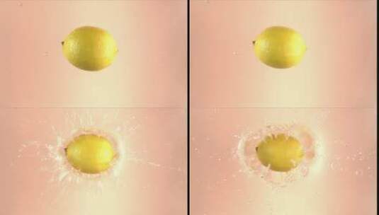 HD高速摄影俯视柠檬掉进水里高清在线视频素材下载