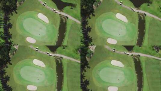 旋转航拍高尔夫球场的草地高清在线视频素材下载