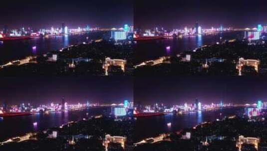 航拍武汉长江夜景灯光秀高清在线视频素材下载
