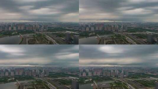 河南郑州 郑东新区CBD 暴雨过境 航拍延时高清在线视频素材下载