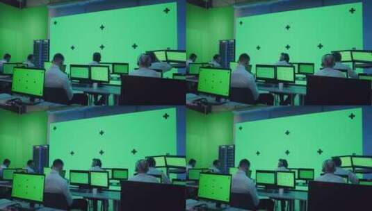 控制室屏幕出现绿屏高清在线视频素材下载